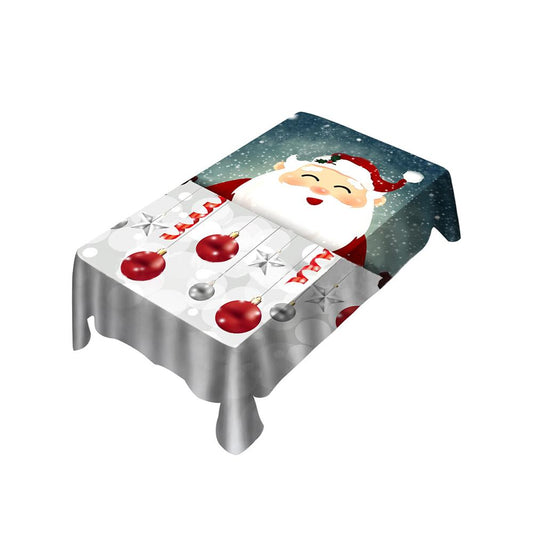 Santa Claus and Christmas Balls Tablecloth, New Year Tablecloth Table Cover, Washable Table Cloths for Dinner, Parties, Holiday Decorations
