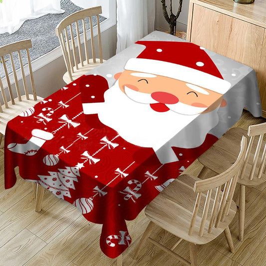 Smiling Santa Grey Tablecloth, New Year Tablecloth Table Cover, Washable Table Cloths for Dinner, Parties, Holiday Decorations