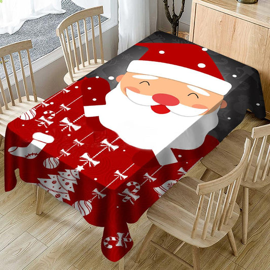 Smiling Santa Tablecloth, New Year Tablecloth, Black Table Cover, Washable Table Cloths for Dinner, Parties, Holiday Decorations
