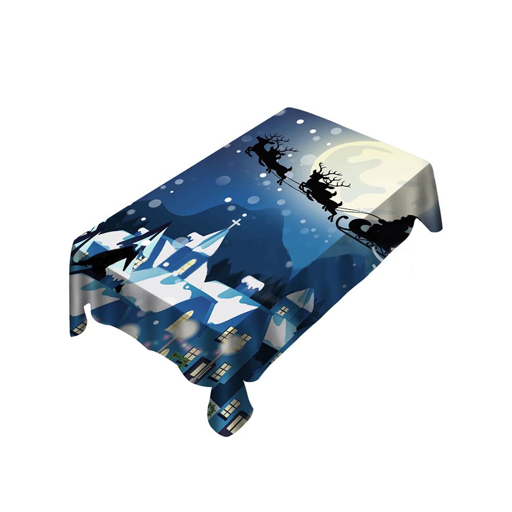 Castle Christmas Eve Tablecloth, New Year Tablecloth Table Cover, Washable Table Cloths for Dinner, Parties, Holiday Decorations