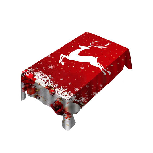 Christmas White Reindeer Tablecloth, New Year Tablecloth Table Cover, Washable Table Cloths for Dinner, Parties, Holiday Decorations