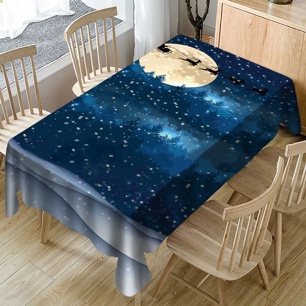 Christmas Eve Tablecloth, New Year Tablecloth Table Cover, Washable Table Cloths for Dinner, Parties, Holiday Decorations