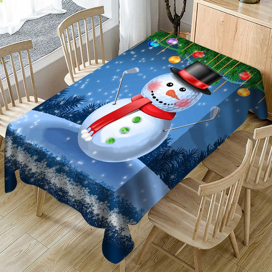 Christmas Eve Snowman Tablecloth, Christmas Table Cover, New Year Tablecloth
