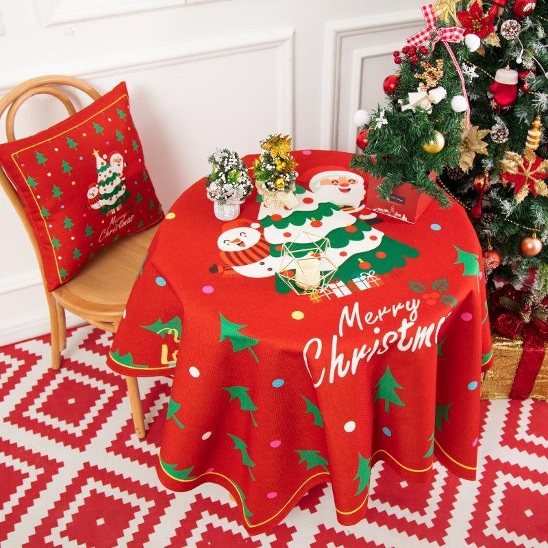 Santa Claus and Christmas Tree Christmas Tablecloth, New Year Tablecloth, Red Table Cover, Washable Table Cloths for Dinner, Parties, Holiday Decorations