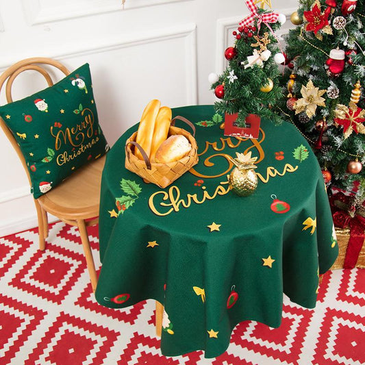 Merry Christmas Tablecloth, New Year Tablecloth,  Green Table Cover, Washable Table Cloths for Dinner, Parties, Holiday Decorations