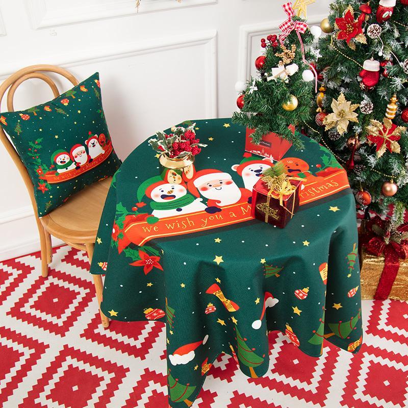 We Wish You a Merry Christmas  Multi-Size Tablecloth, New Year Tablecloth,  Green Table Cover, Washable Table Cloths for Dinner, Parties, Holiday Decorations