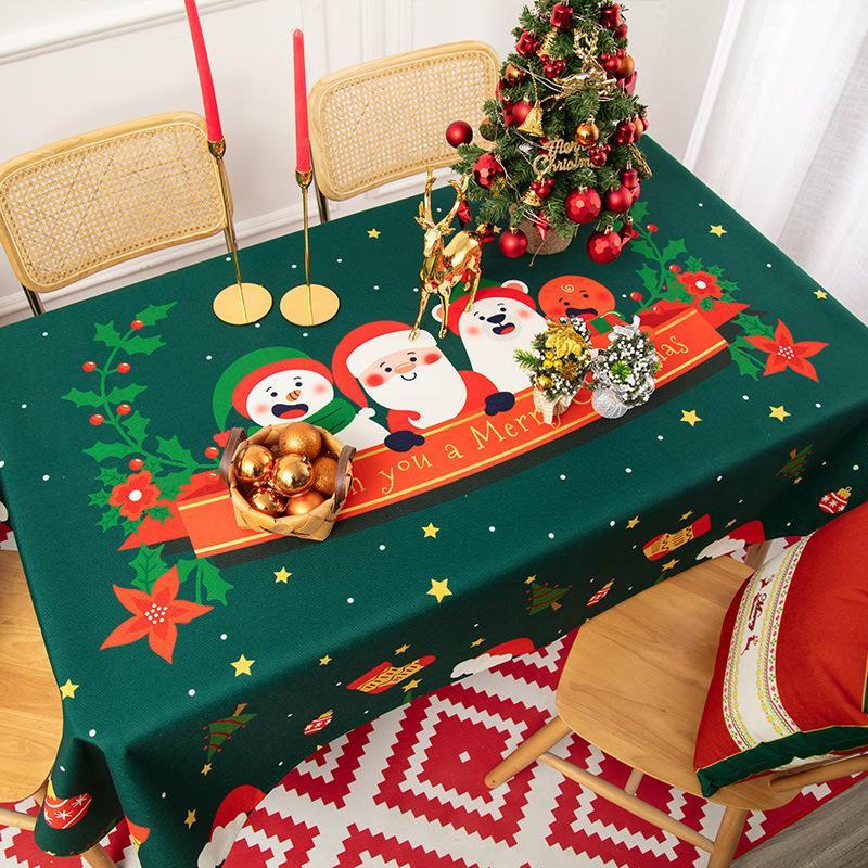 We Wish You a Merry Christmas  Multi-Size Tablecloth, New Year Tablecloth,  Green Table Cover, Washable Table Cloths for Dinner, Parties, Holiday Decorations