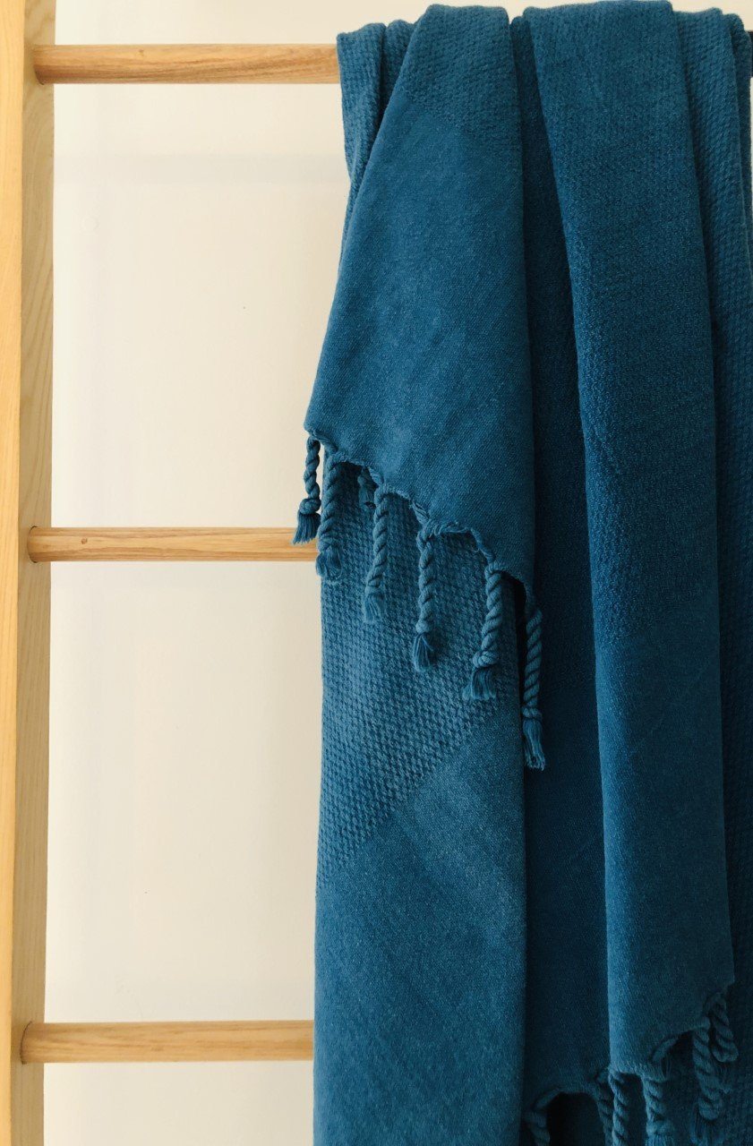 Arete Turkish Towel / Throw Blanket - Petrol Blue