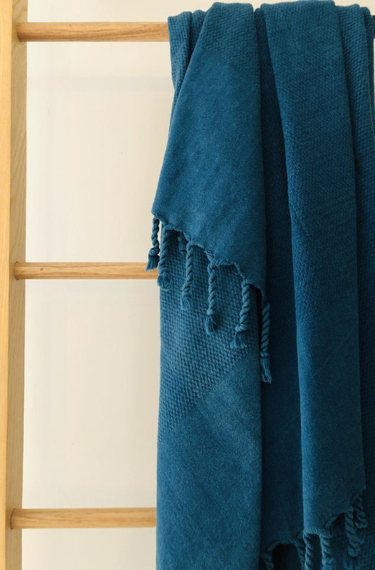 Arete Turkish Towel / Throw Blanket - Petrol Blue