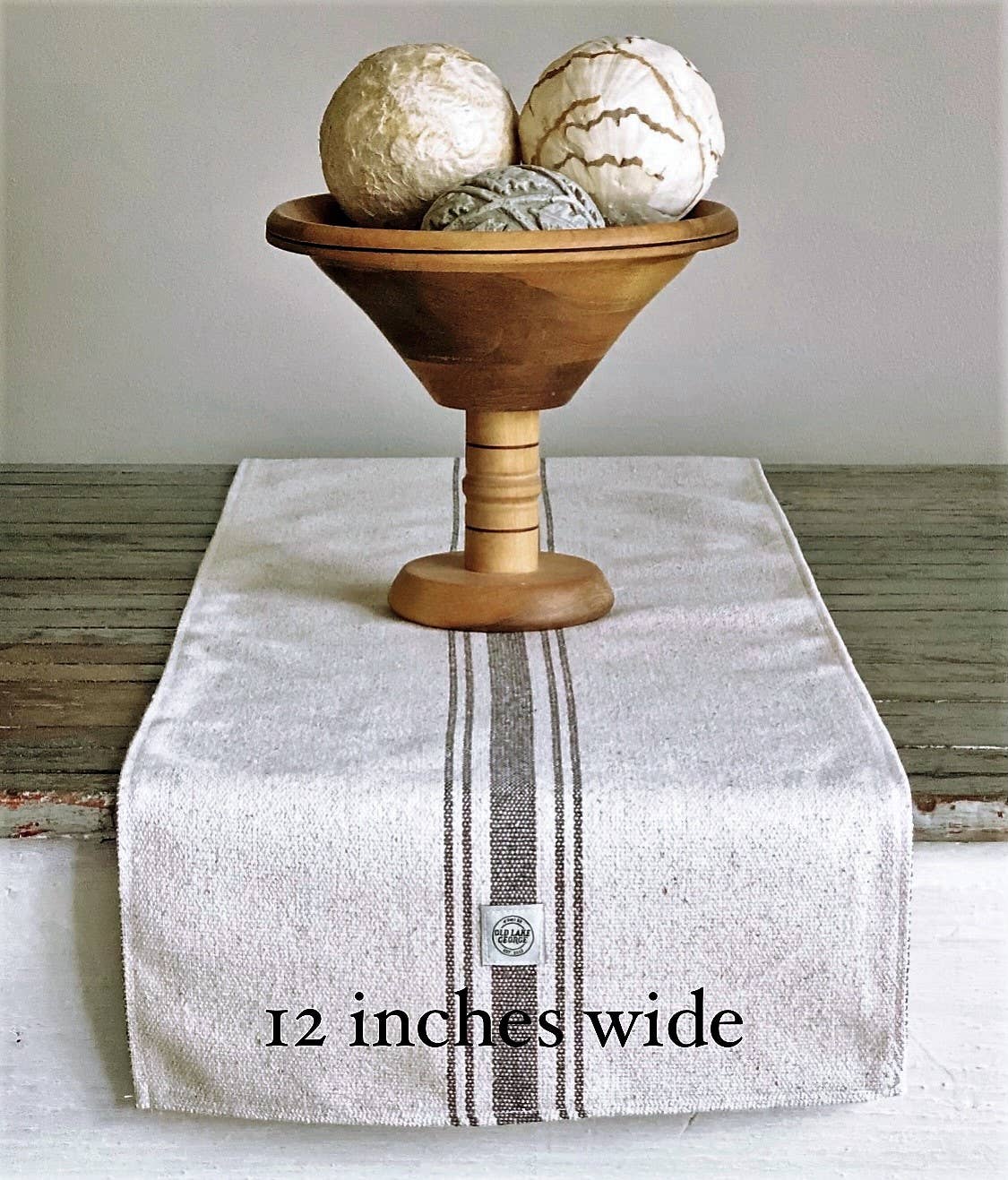 Old Lake George - Farmhouse Table Runner Gray Wide Stripe Oatmeal White 6' Long