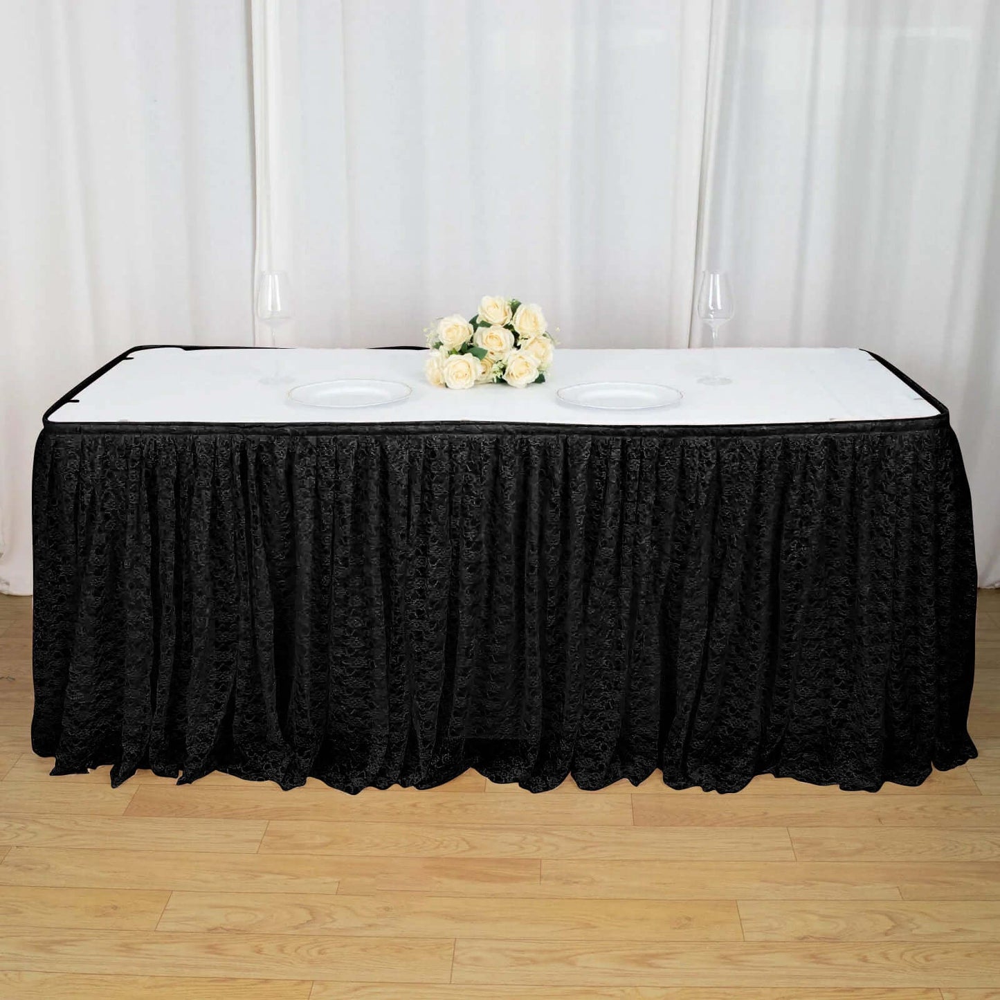 Black Premium Pleated Lace Table Skirt 21ft
