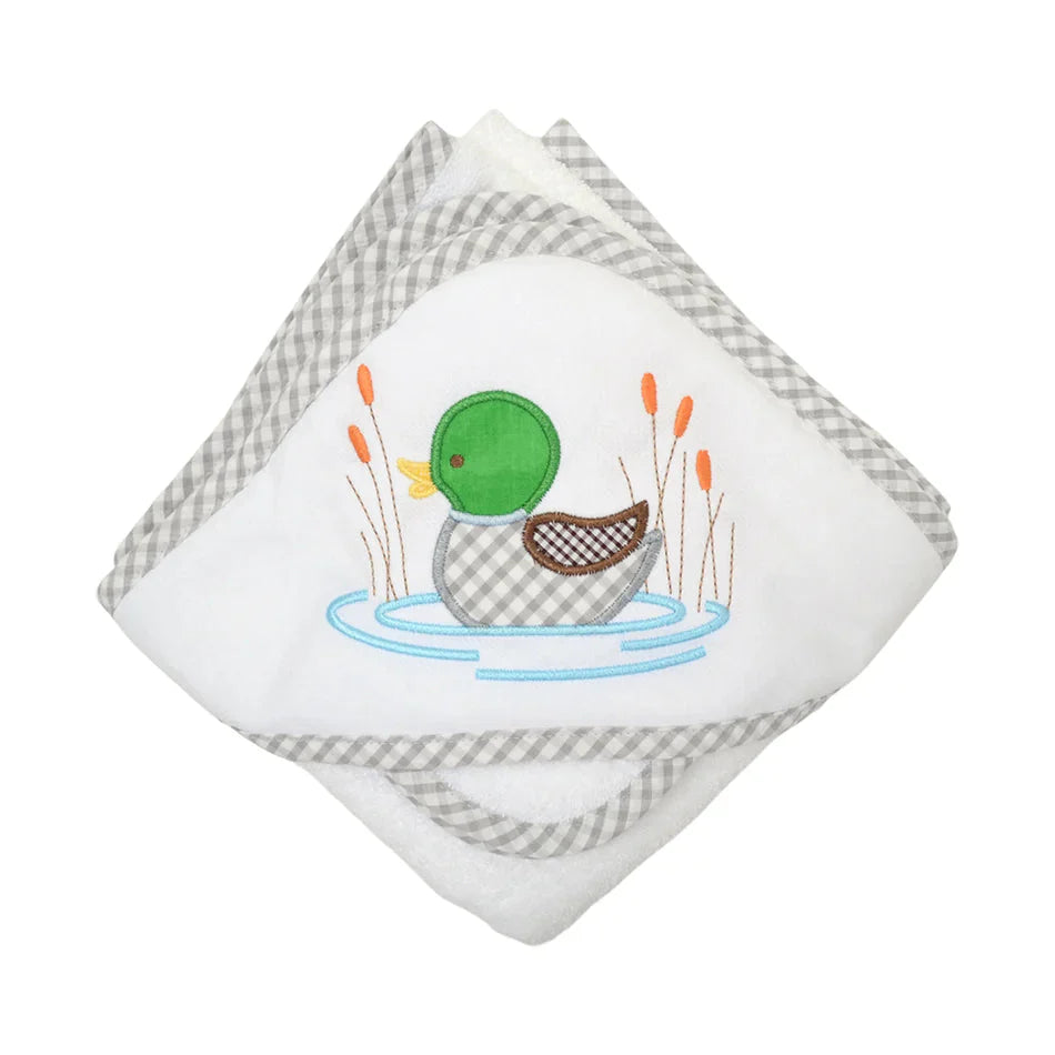 Boxed Applique Hooded Towel + Washcloth Set - Boy Hooded Bath Towels 3 Marthas Mallard
