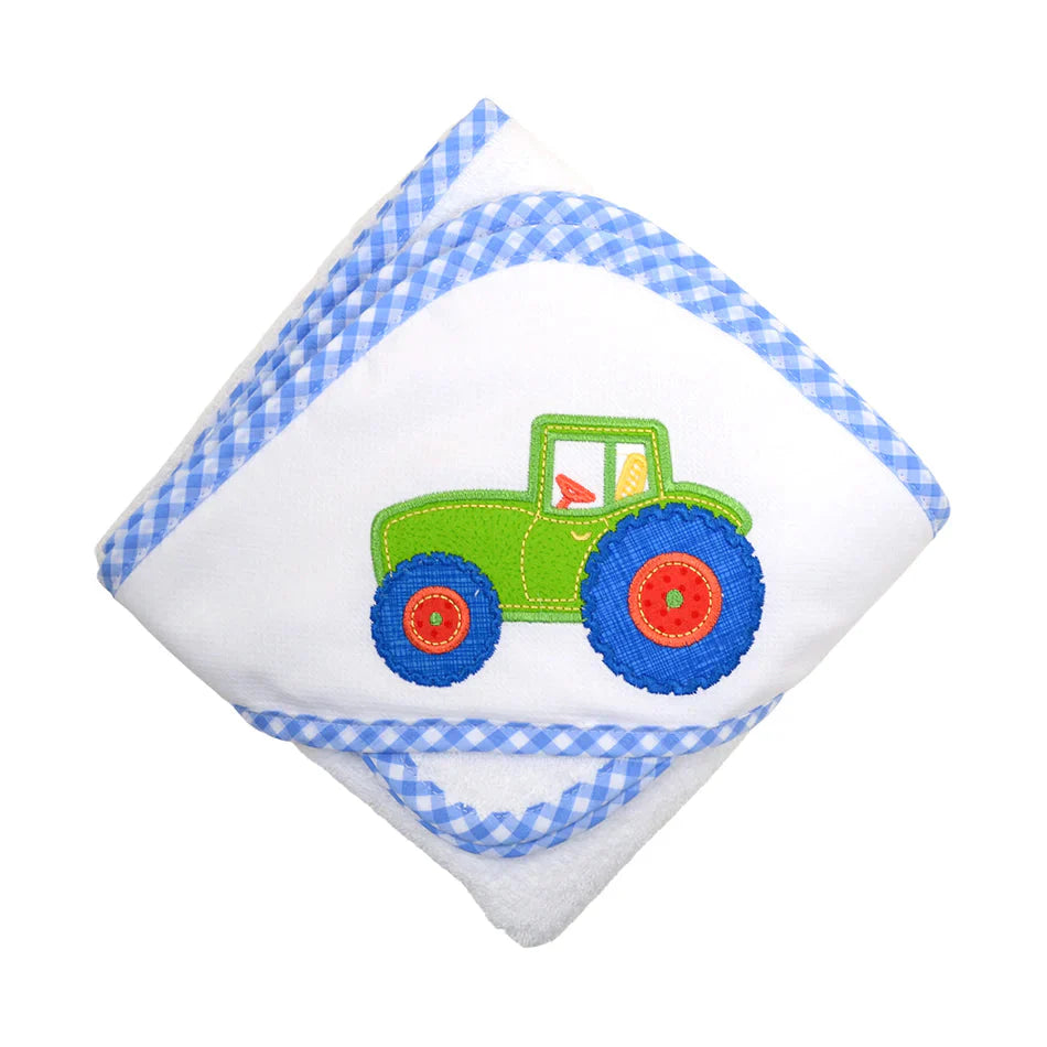 Boxed Applique Hooded Towel + Washcloth Set - Boy Hooded Bath Towels 3 Marthas Tractor