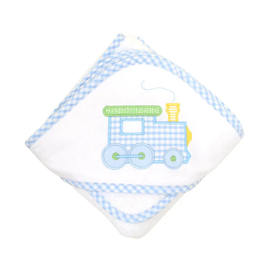 Boxed Applique Hooded Towel + Washcloth Set - Boy Hooded Bath Towels 3 Marthas Train