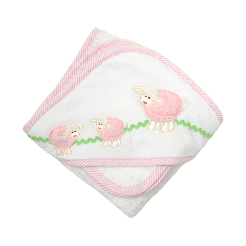 Boxed Applique Hooded Towel + Washcloth Set - Girl Hooded Bath Towels 3 Marthas Pink Sheep