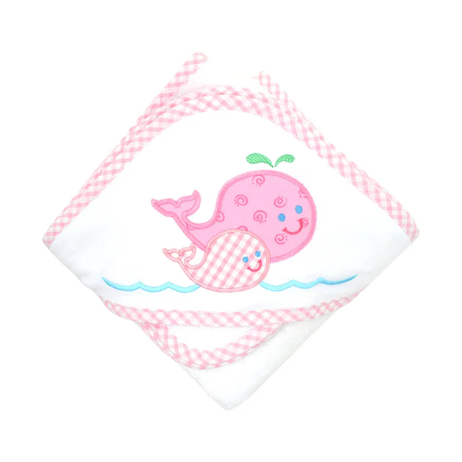 Boxed Applique Hooded Towel + Washcloth Set - Girl Hooded Bath Towels 3 Marthas Pink Whale