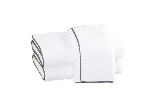 Cairo Bath Towel With Piped Trim Bath Towels Matouk White with Smoke Grey Trim
