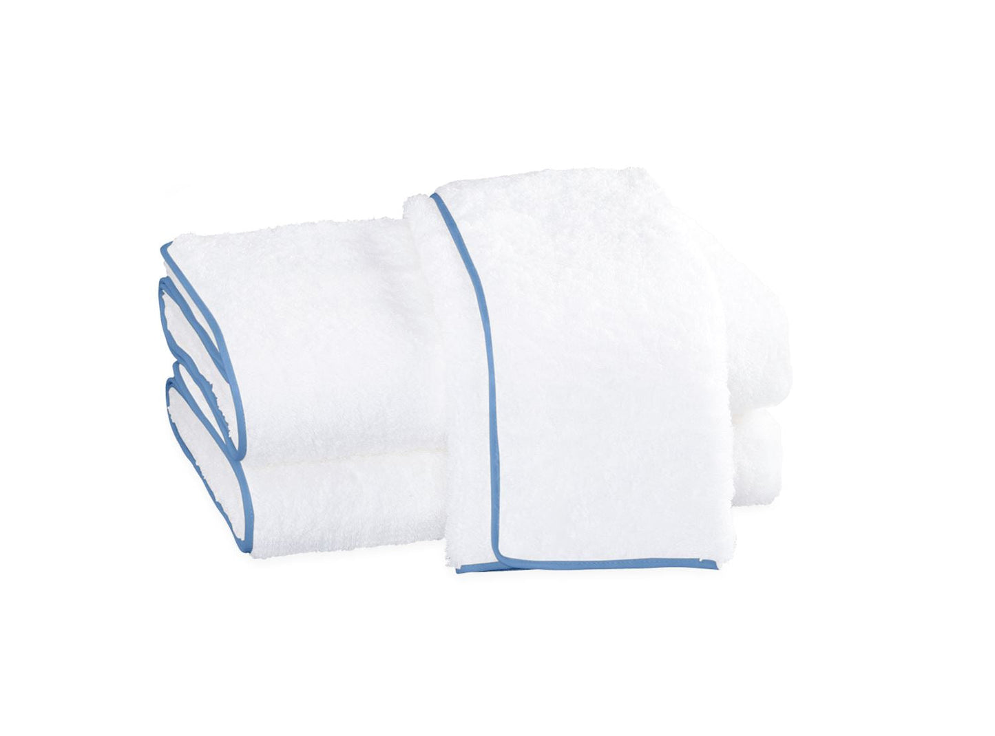 Cairo Hand Towel With Piped Trim Bath Towels Matouk White with Azure Trim