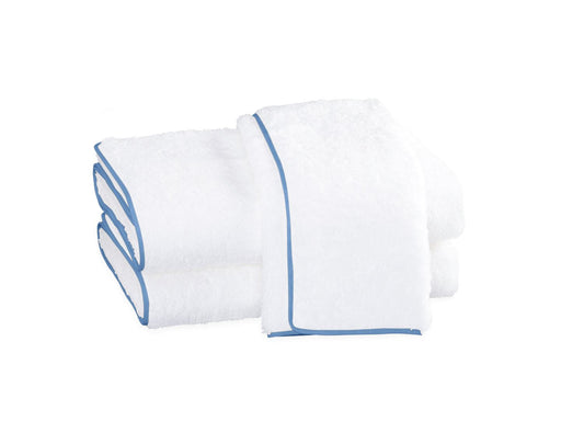 Cairo Hand Towel With Piped Trim Bath Towels Matouk White with Azure Trim