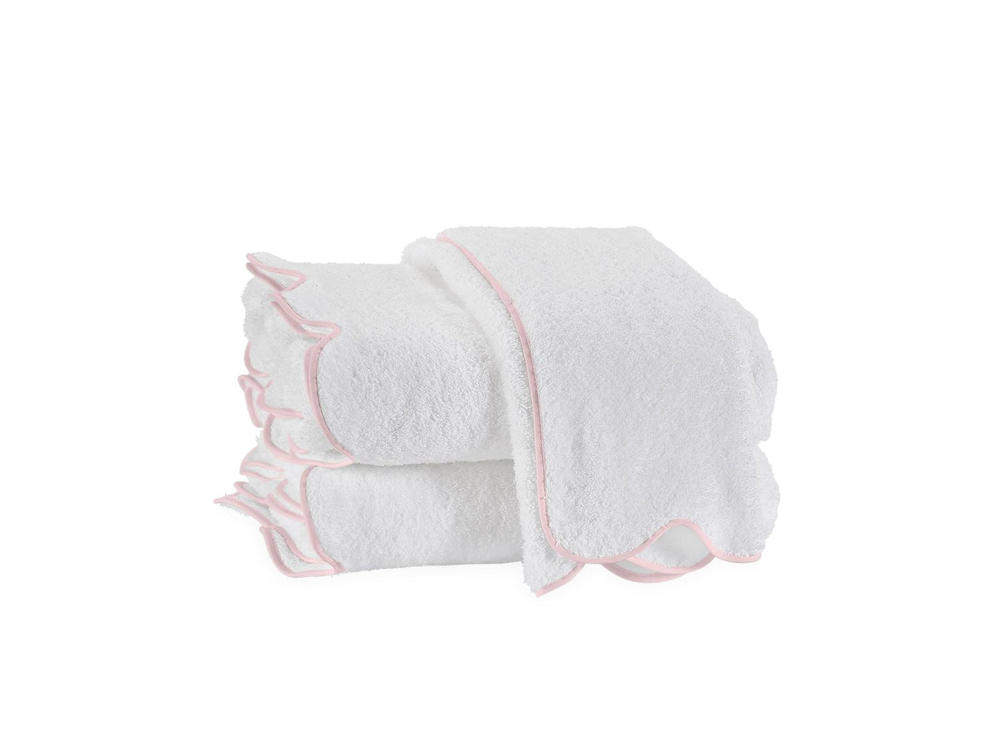 Cairo Scalloped Hand Towel With Piped Trim Bath Towels Matouk White with Pink Scalloped Trim