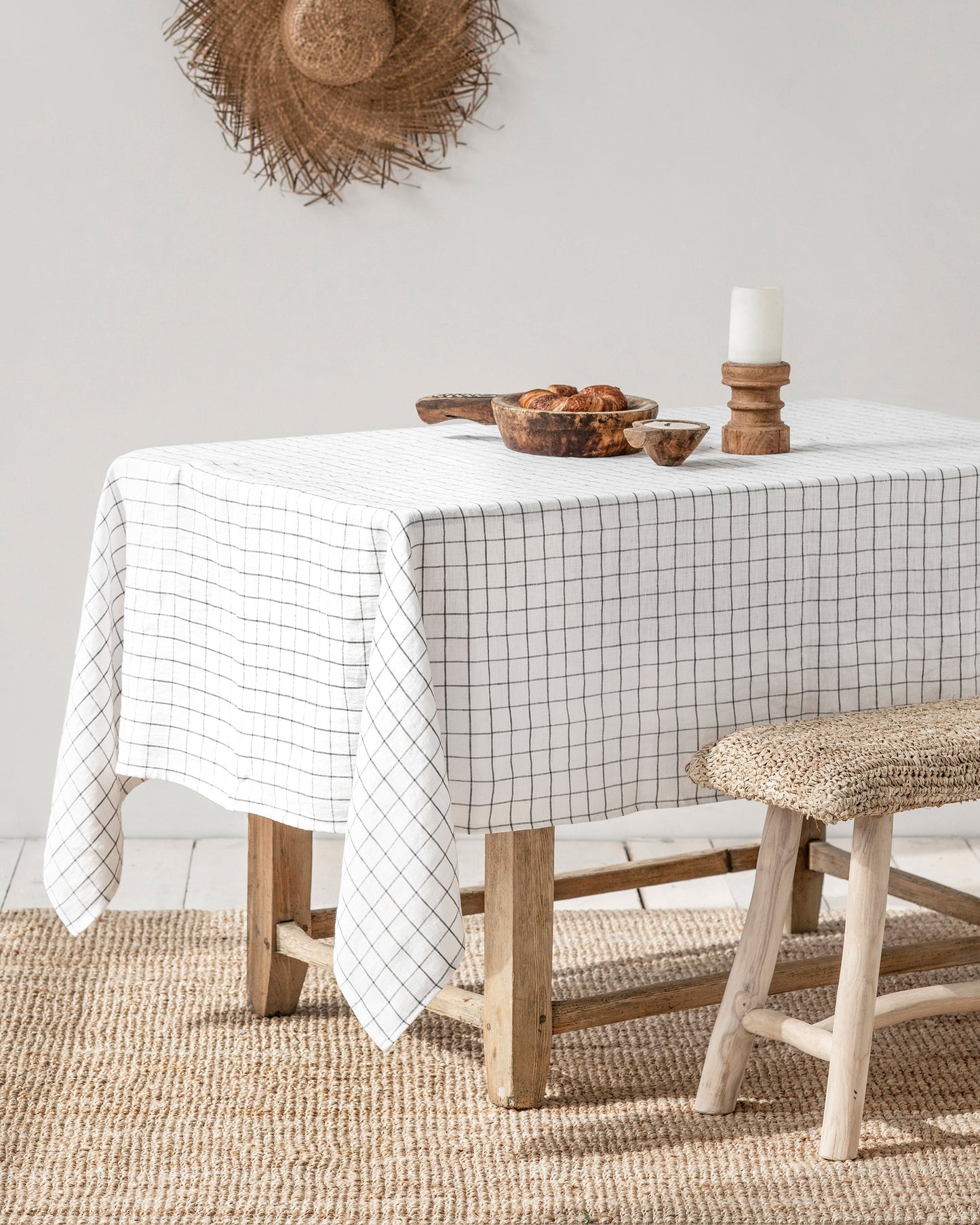 Charcoal Grid Linen tablecloth