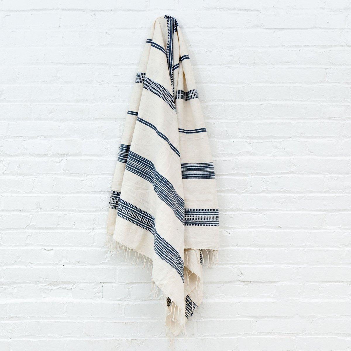 Aden Bath Towel - Natural + Navy