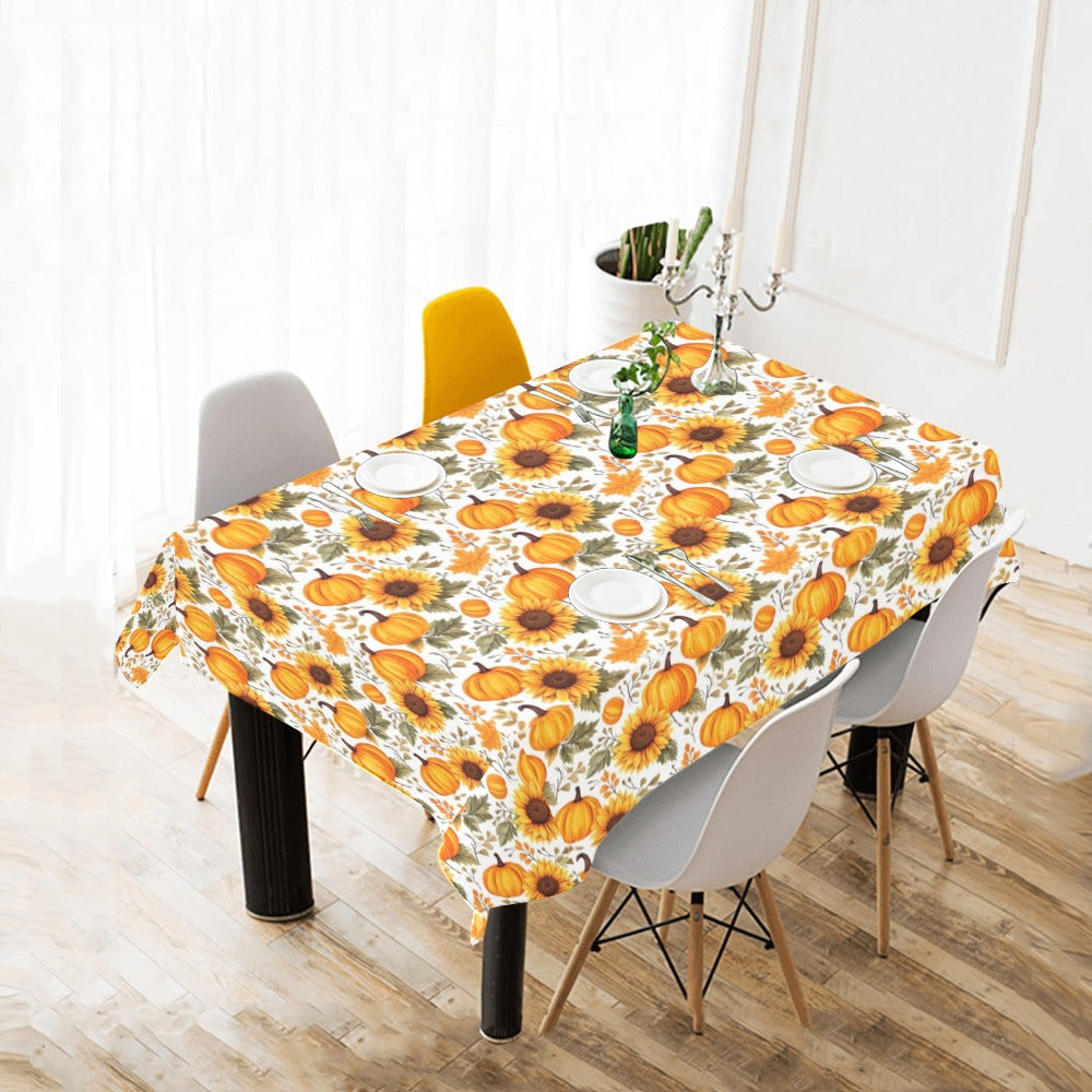 Pumpkins Sunflowers Tablecloth, Thanksgiving Fall Leaves Linen Rectangle Home Decor Decoration Cloth Table Cover Dining Room Party