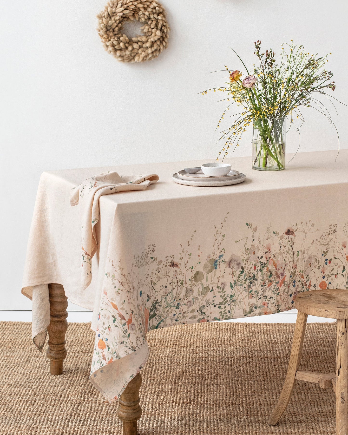 Floral print linen tablecloth