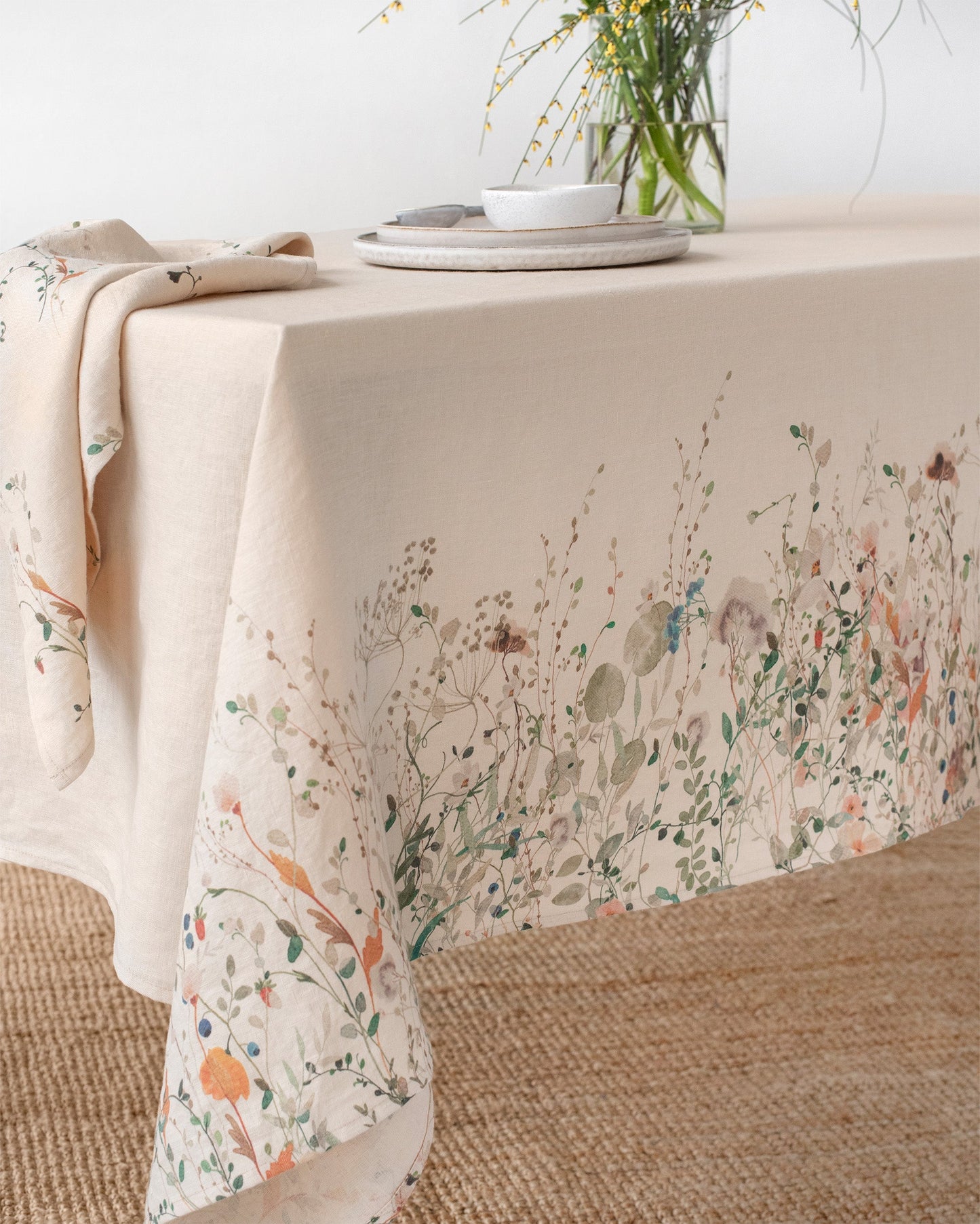 Floral print linen tablecloth