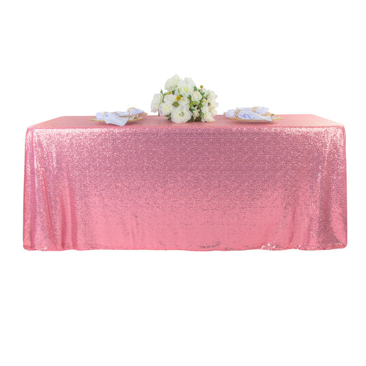 Glitz Sequin Mesh Net Tablecloth  90"x132" Rectangular -  Pink
