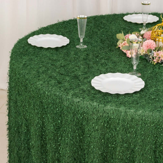 Green Fringe Shag Polyester Round Tablecloth 120"