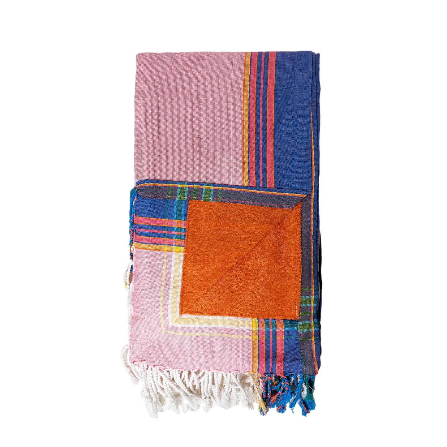 Kenyan Beach Towel Towels Swahili Coast Design Baby Pink with Blue + Orange