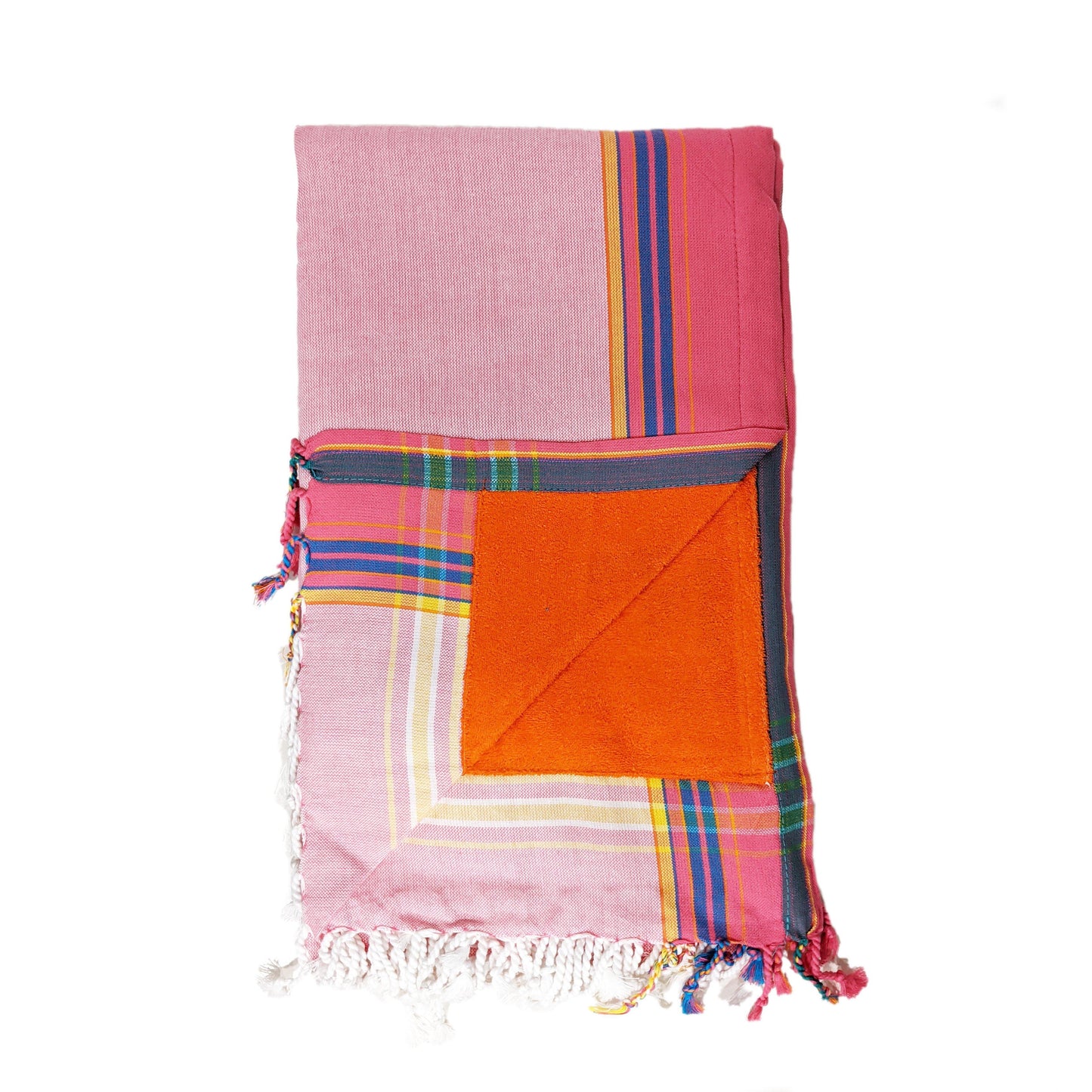 Kenyan Beach Towel Towels Swahili Coast Design Baby Pink with Bright Orange