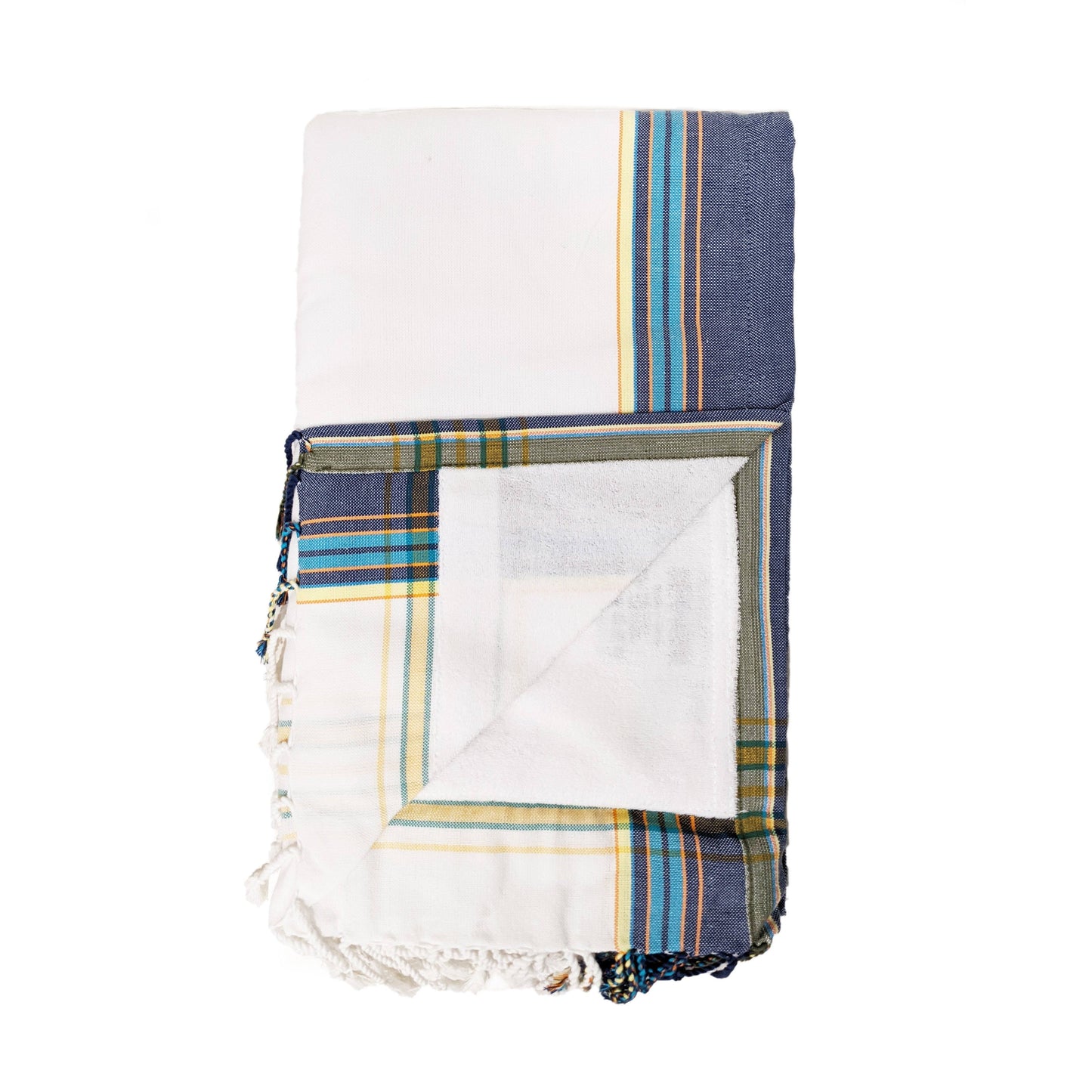 Kenyan Beach Towel Towels Swahili Coast Design White with Navy