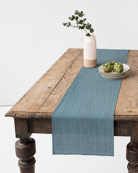 Linen table runner in Gray blue