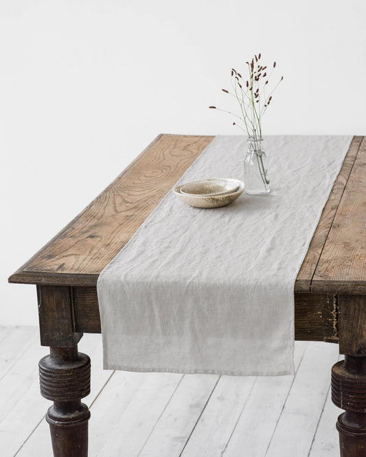 Linen table runner in Light gray