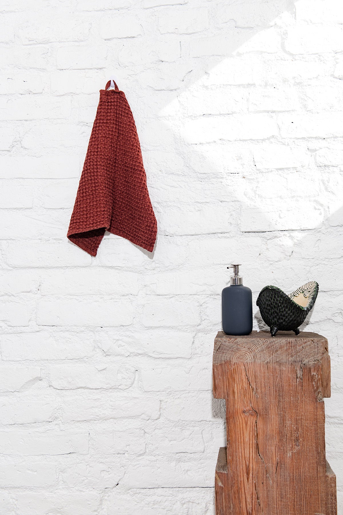 Linen Waffle Towels Towels AmourLinen Face Towel Terracotta