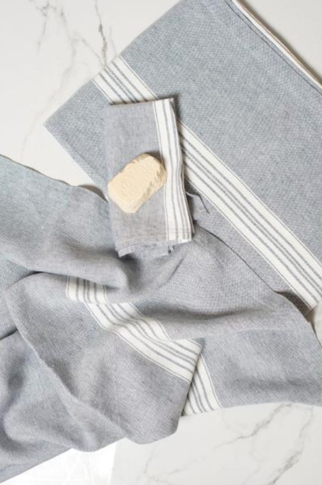 Maison Tea Towels Tea Towels Linen Way Blue Mirage with White Stripes