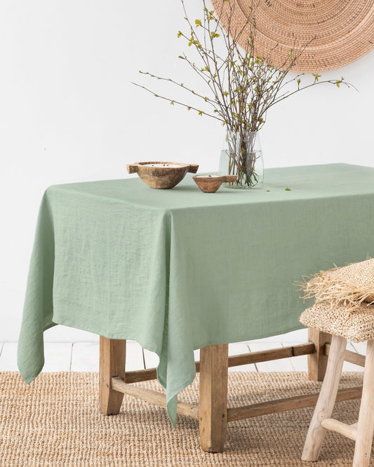 Matcha green linen tablecloth