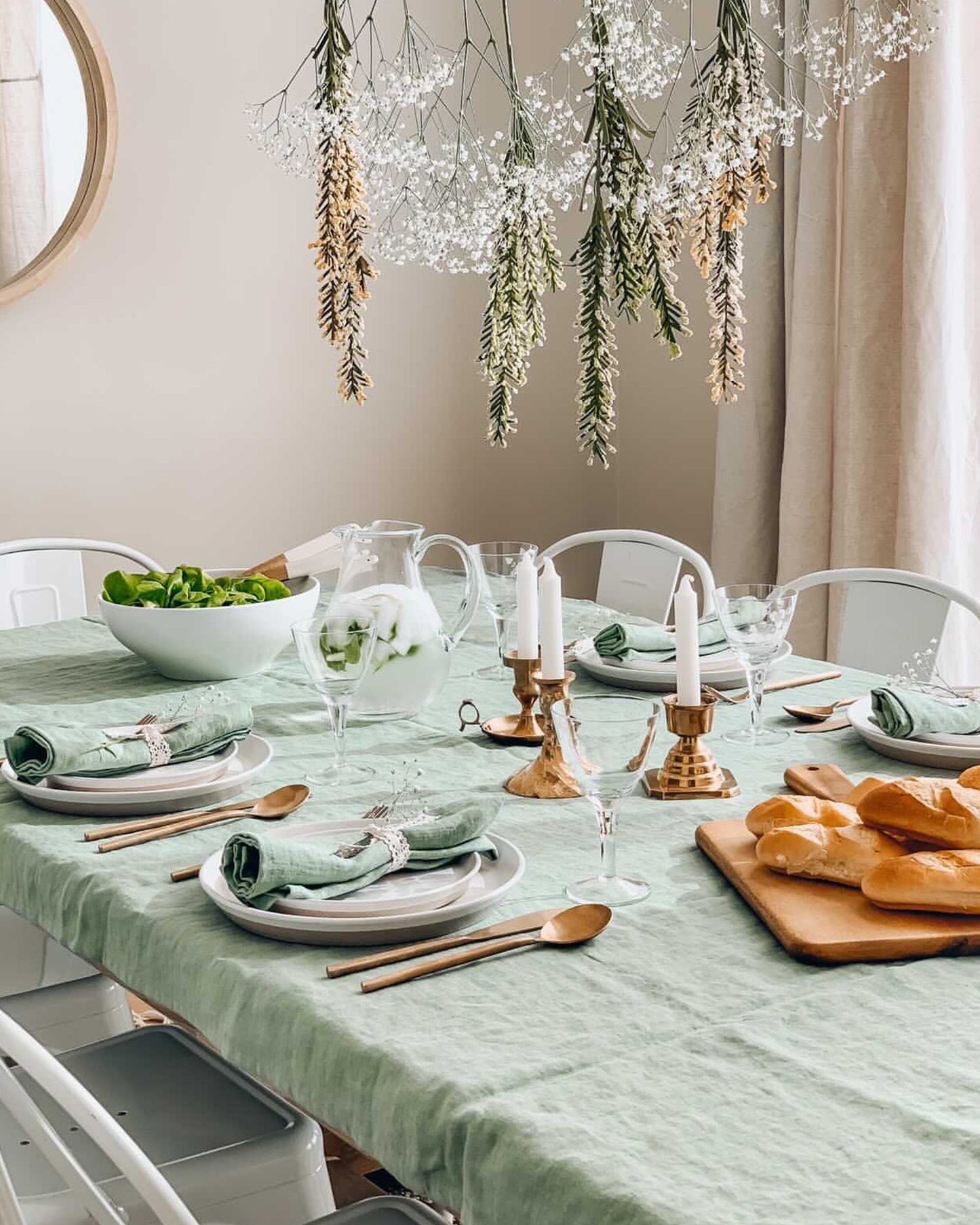 Matcha green linen tablecloth