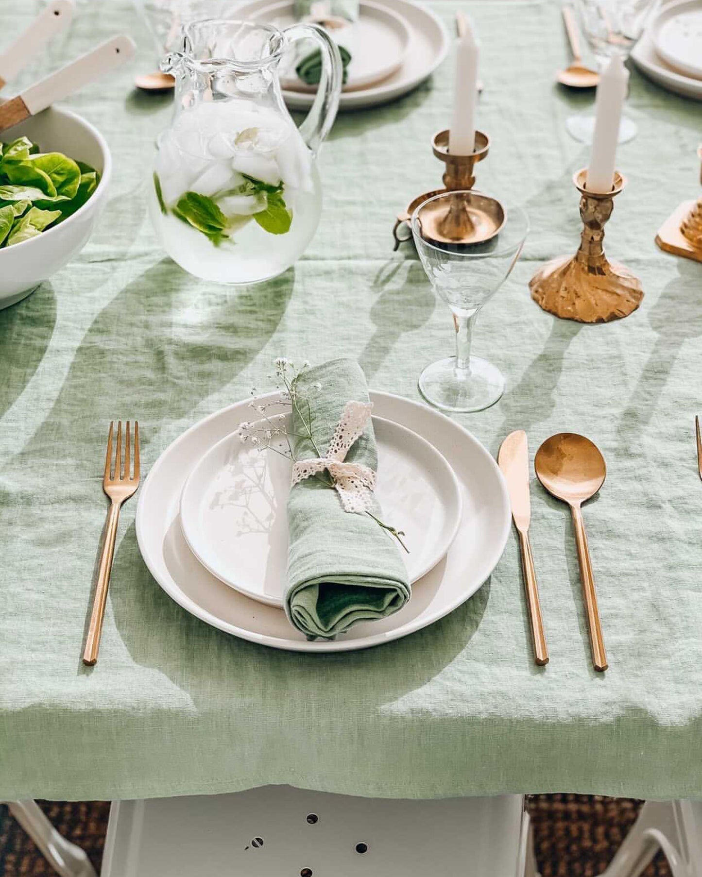 Matcha green linen tablecloth
