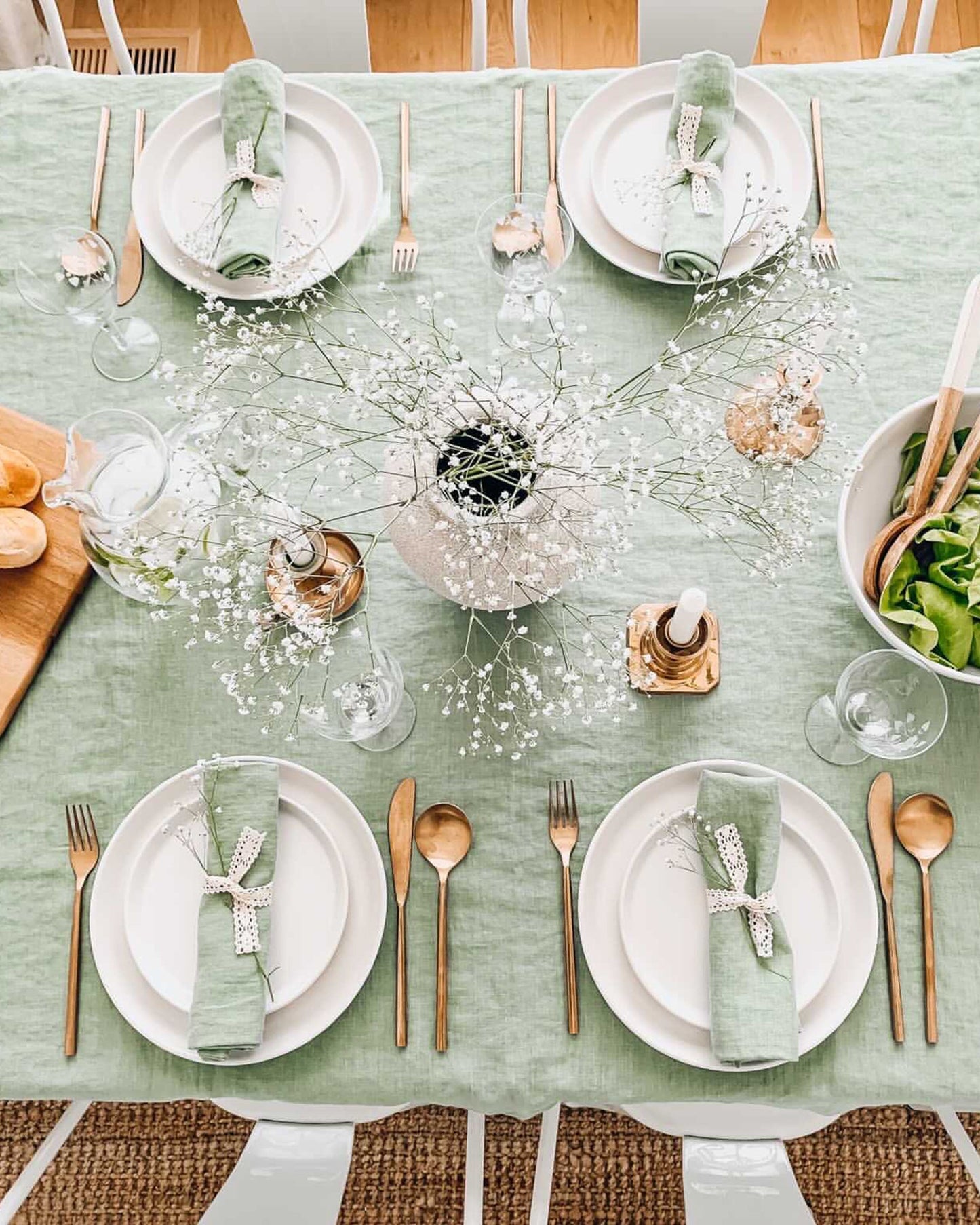 Matcha green linen tablecloth