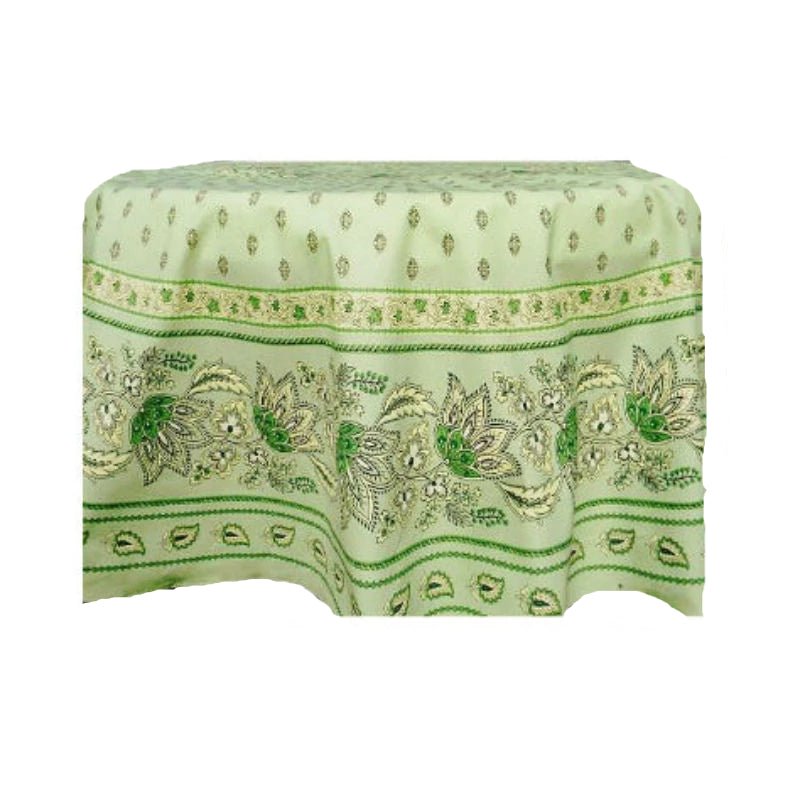 Lisa Green Pistachio Provencal Tablecloth | Sizes Available | Easy Care Coated Cotton