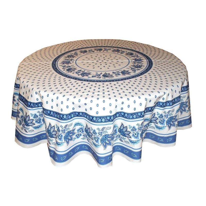 Lisa White Provencal Tablecloth | 70" Round | Easy Care Coated Cotton