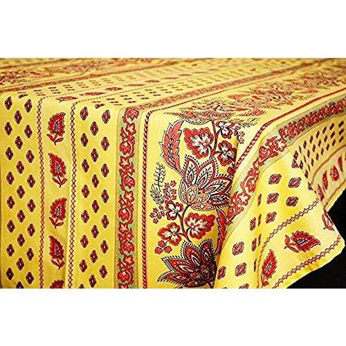 Lisa Yellow & Sage Green Provencal Tablecloth | 52” x 72” | Easy Care Coated Cotton