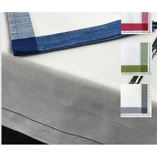 Garnier Thiebaut Hotel Collection Tablecloth White Cotton with Red Hemstitch | 69" x 102"