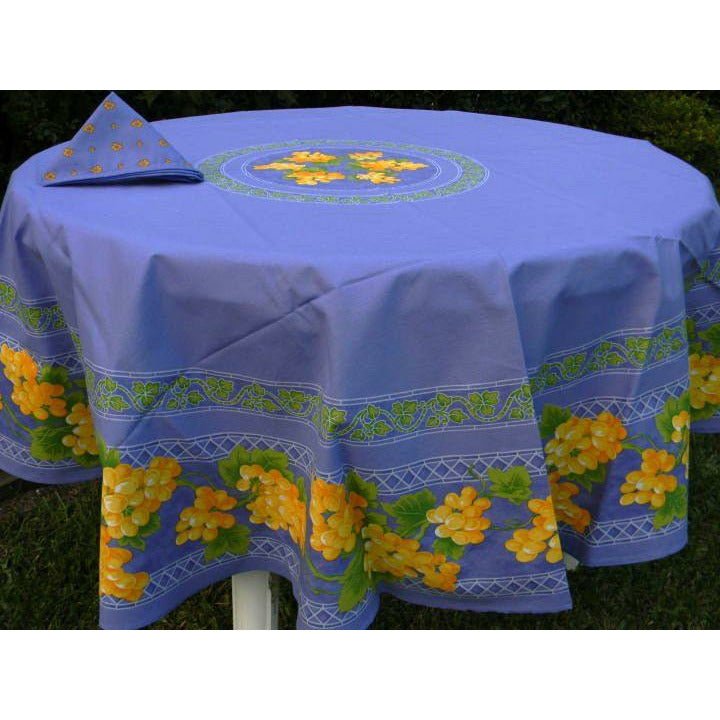 Grape Blue Provencal Tablecloth | 70" Round | Easy Care Coated Cotton