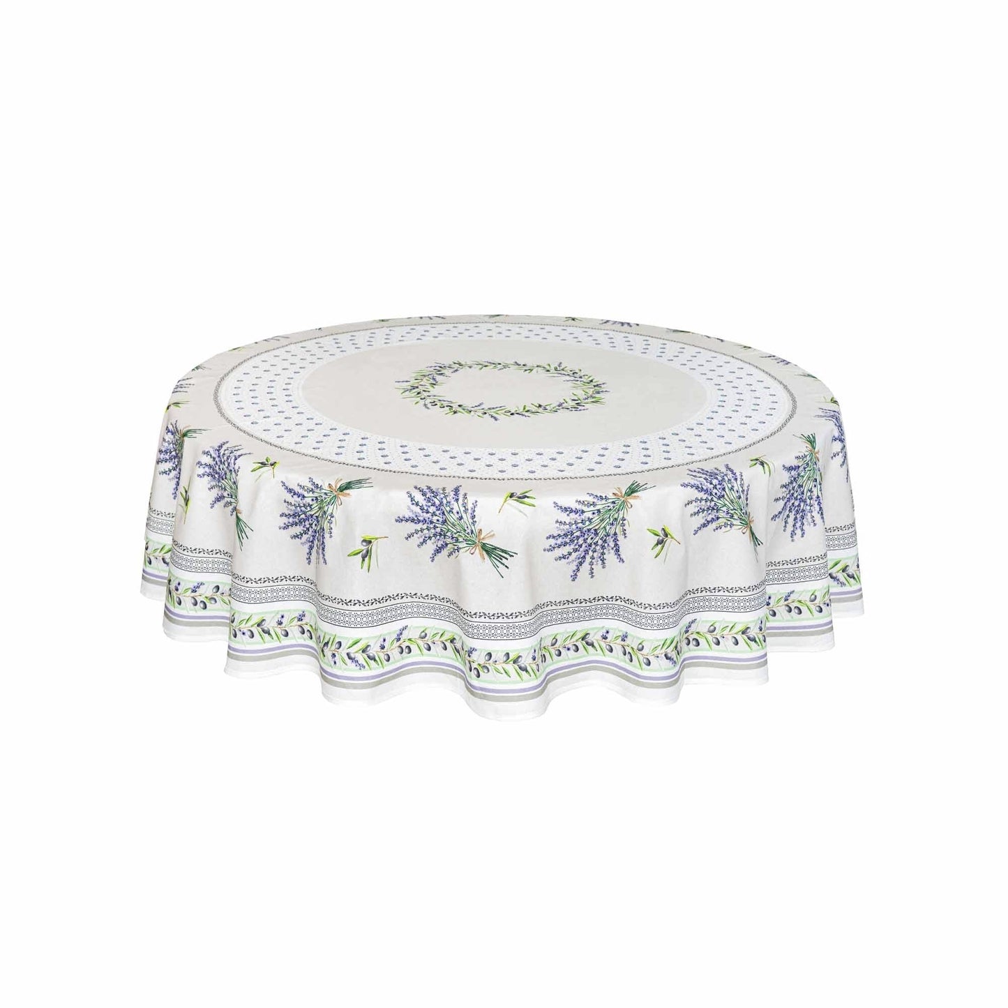 Lauris Ecru Provencal Tablecloth | 70" Round | Easy Care Coated Cotton