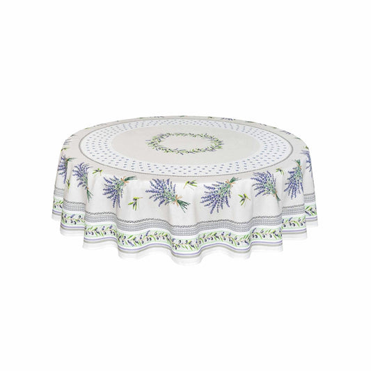 Lauris Ecru Provencal Tablecloth | 70" Round | Easy Care Coated Cotton