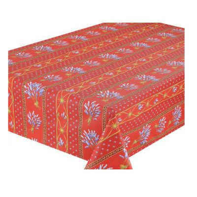 Red Lavender Provencal Tablecloth | Sizes Available | Easy Care Coated Cotton